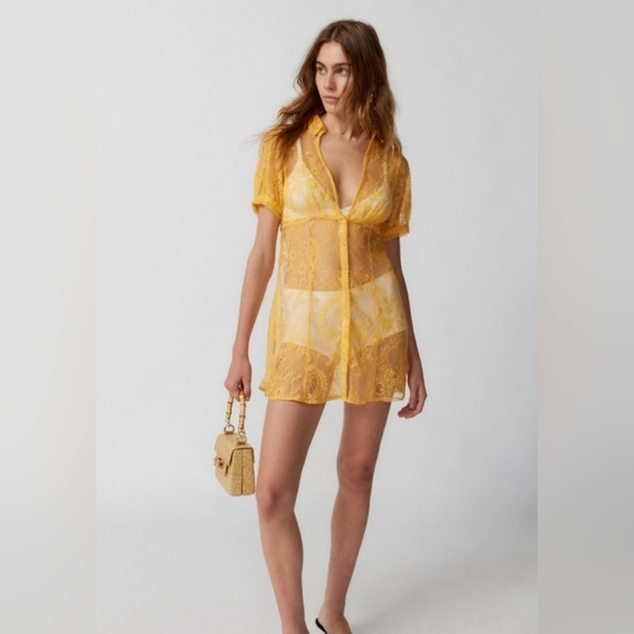 Urban Outfitters Dresses & Skirts - Urban Outfitters Connie Sheer Lace Mini Dress in Orange/Yellow